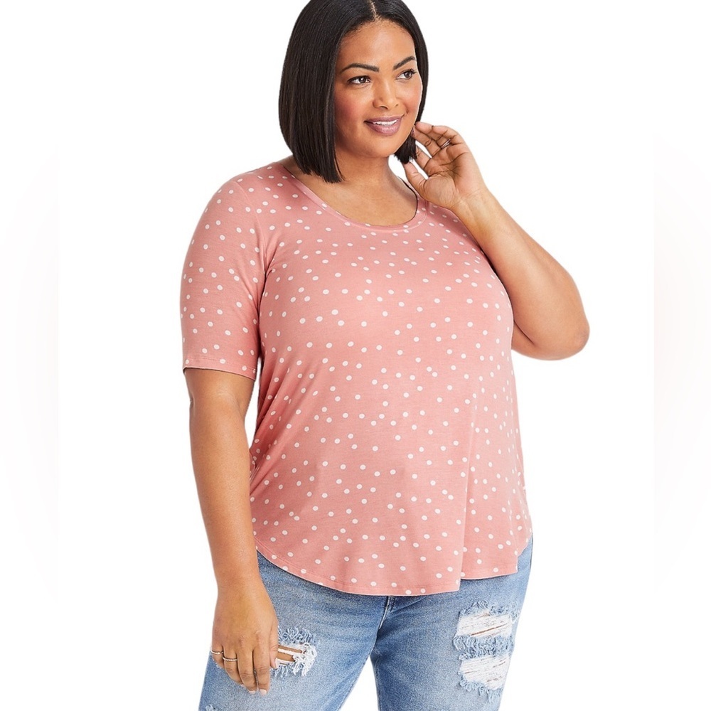 Maurice’s 24/7 everyday tunic top pale pink polka dots XL